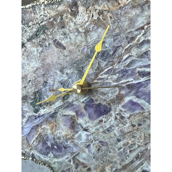 Amethyst Slab Desk or Wall Clock With Gold Edges & Detachable Stand 6.5”TX9.75” - Picture 3 of 12